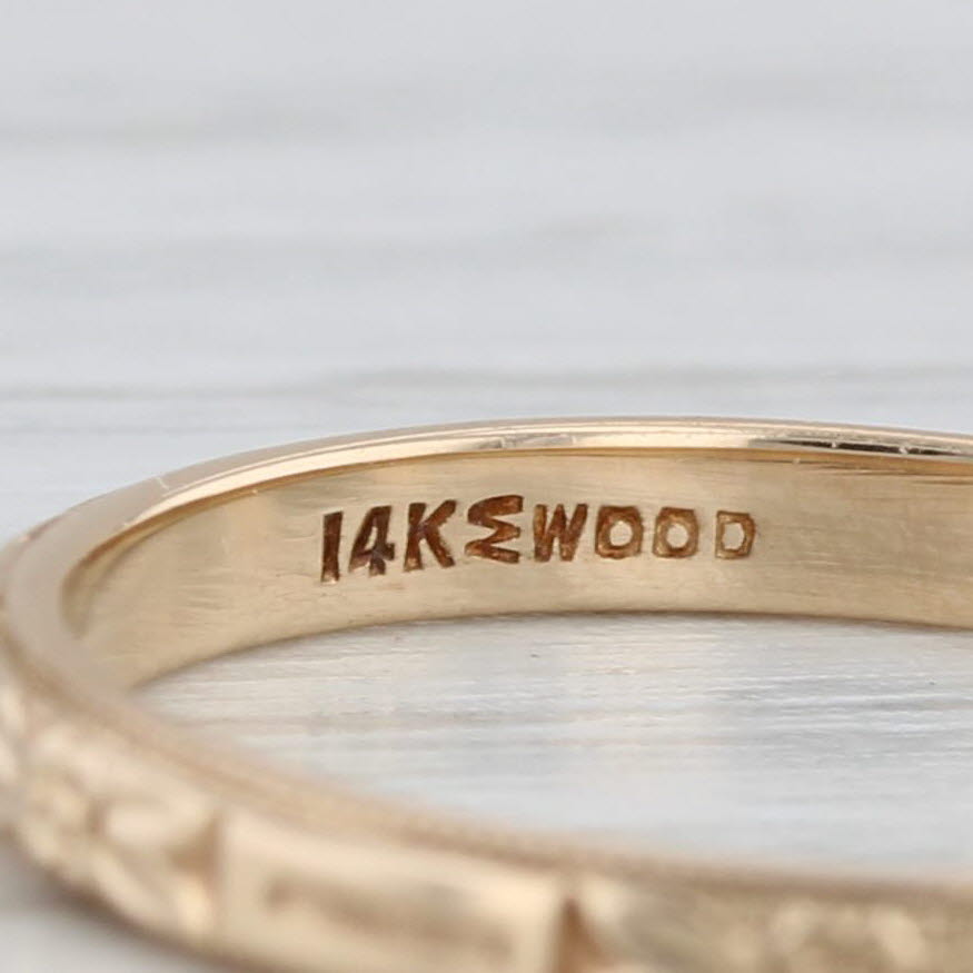 Art Deco Floral Pattern Band 14k Yellow Gold Size 6 Ring Stackable Wedding Wood