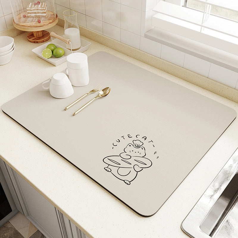 Cartoon Kitchen Table Diatom Mud Absorbent Mat Protective Desktop Tableware Anti-scald Insulation Mat Wear-resistant Kitchen Draining Mat