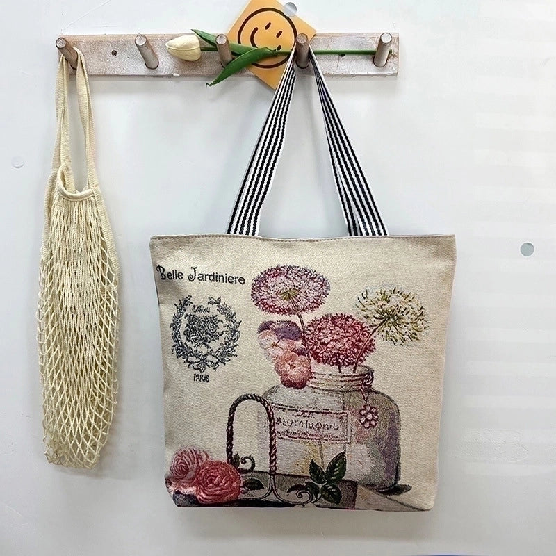 Women's Vintage Style Flower Canvas Shopping Bags