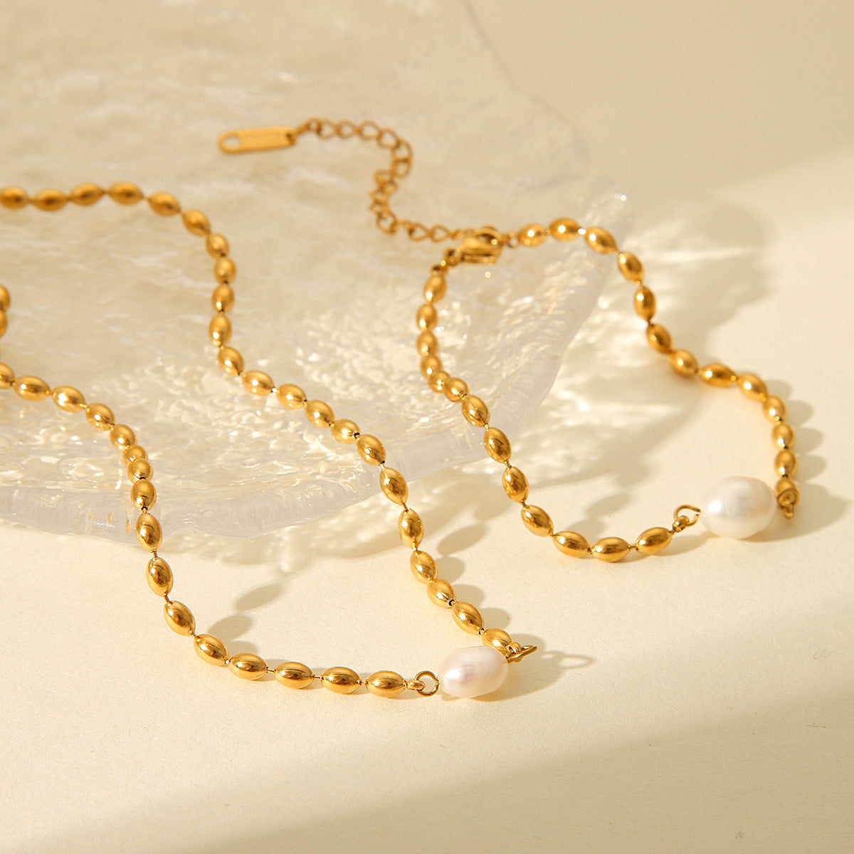 Processing And Customization Of Natural Freshwater Pearl Oval Gold Bean Necklace Stainless Steel Bracelet Titanium Steel