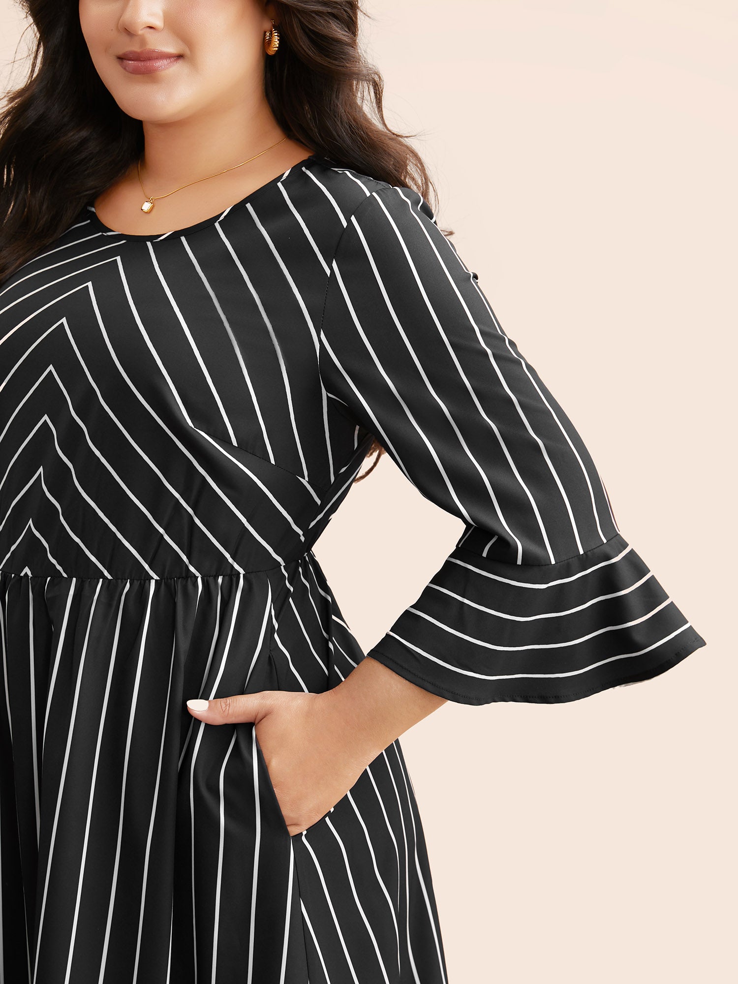 Striped Flutter Sleeve Midi Dress