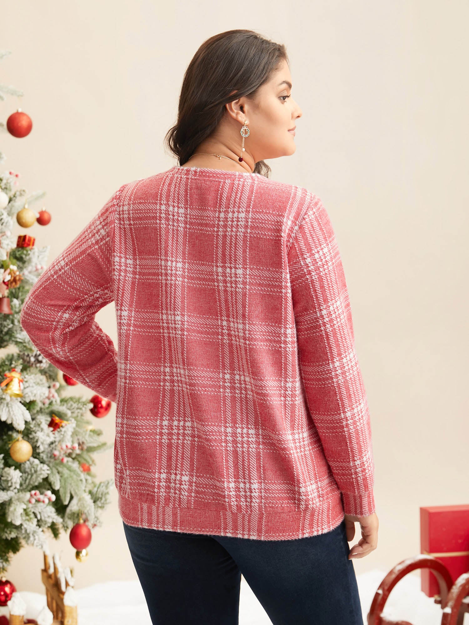 Brushed Plaid V-neck Sweatshirt