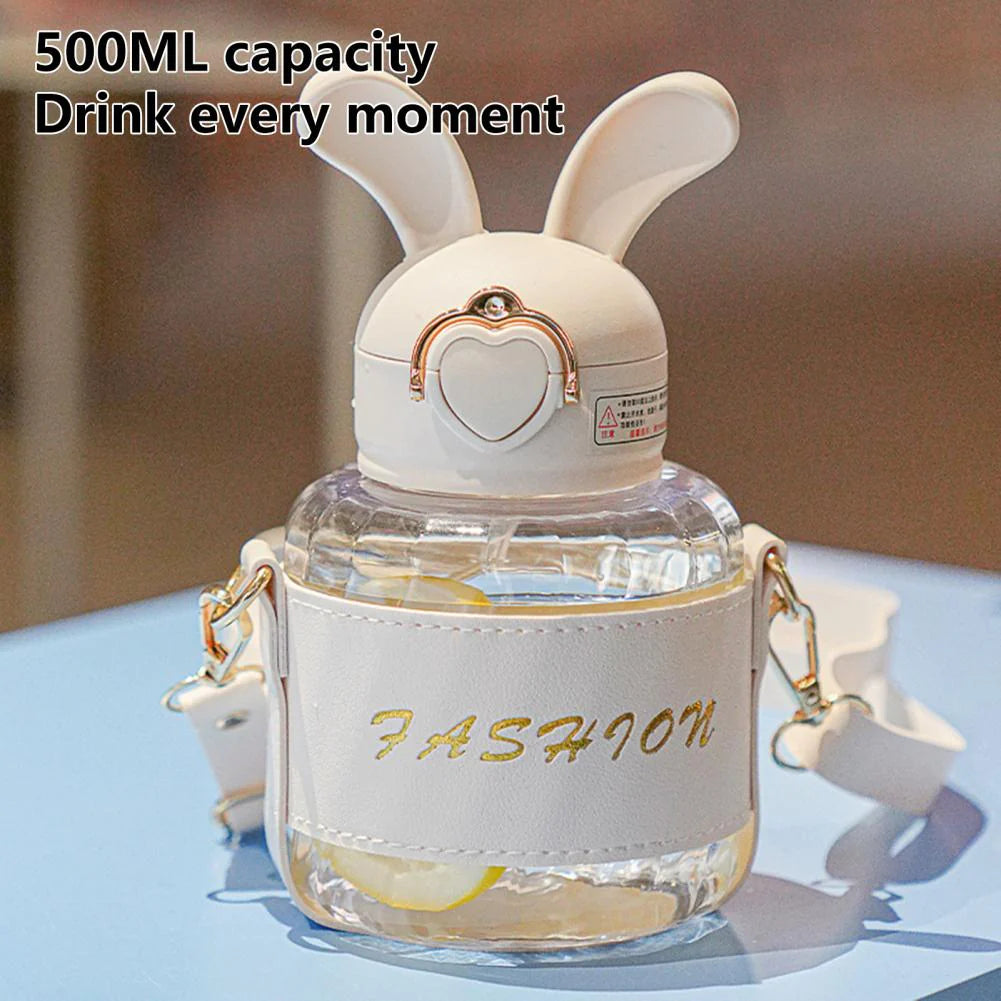 Cute Rabbit Shape Straw Bottle with Protector Case