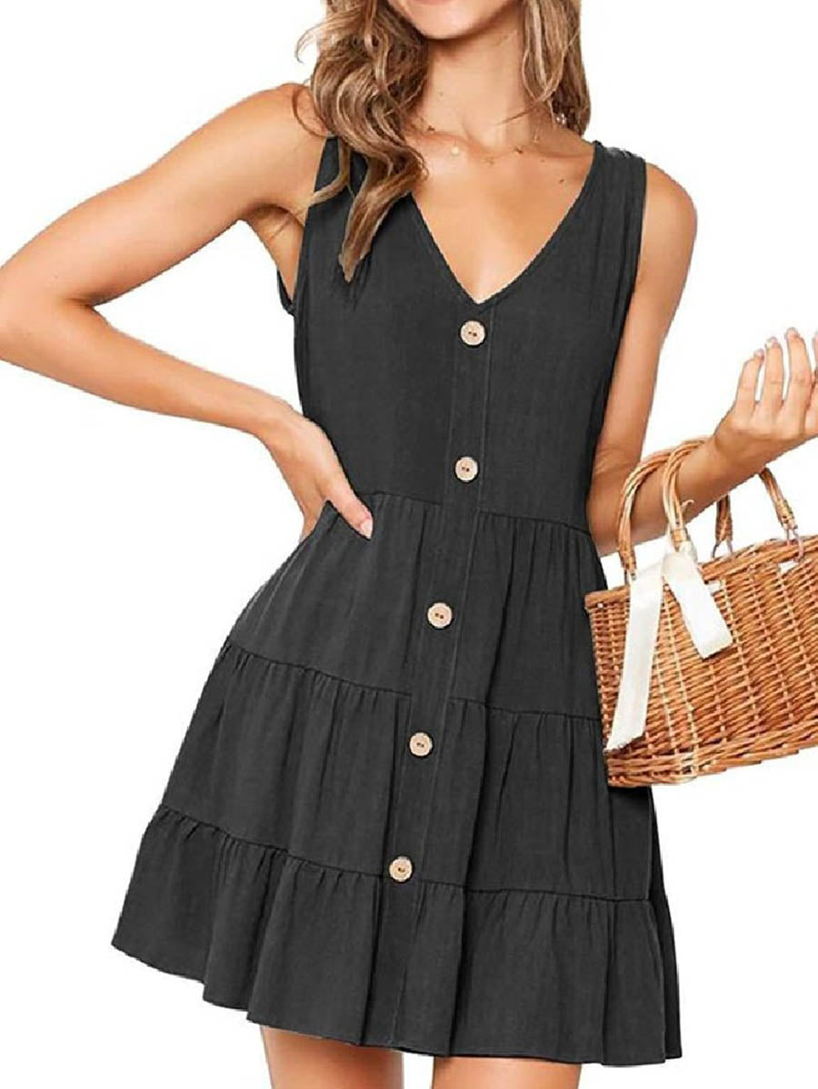 Pleated Design Mini A Line Dress