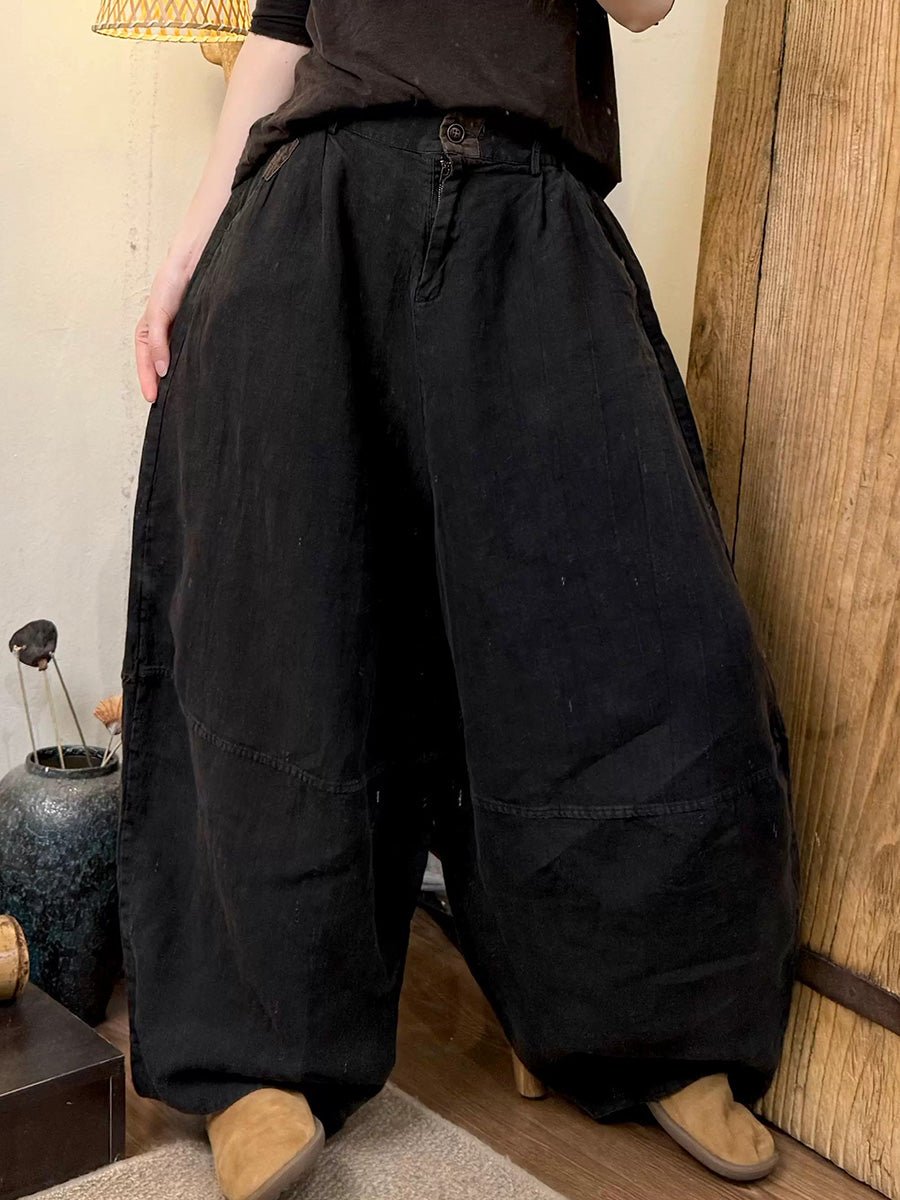 Women Summer Pure Color 100%Linen Harem Pants