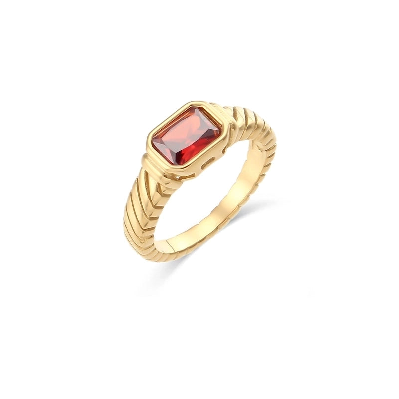 Vintage Style Geometric 304 Stainless Steel Zircon Gold Plated 18K Gold Plated Plating Inlaid Zircon Rings