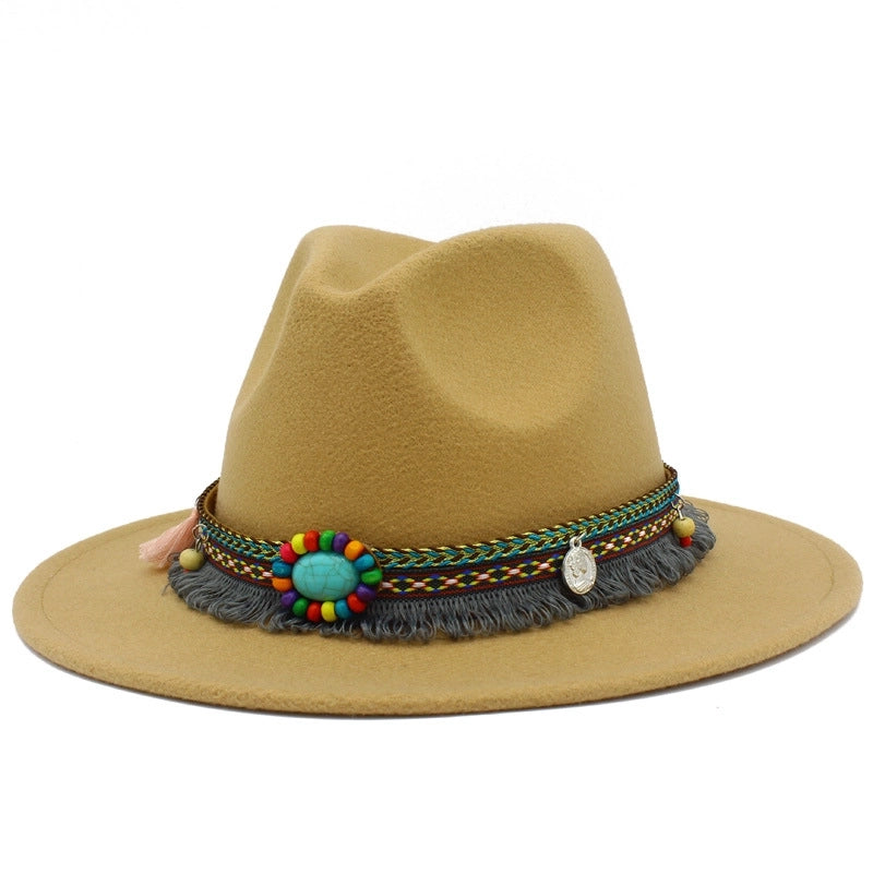 Lightweight New Jazz Hat Men's And Women's Retro Ethnic Style Top Hat Woolen Gentleman Hat Felt Hat