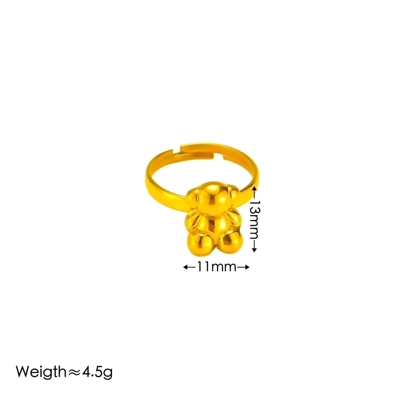 Cute Vintage Style Minimalist Little Bear 304 Stainless Steel 18K Gold Plated Jewelry Set