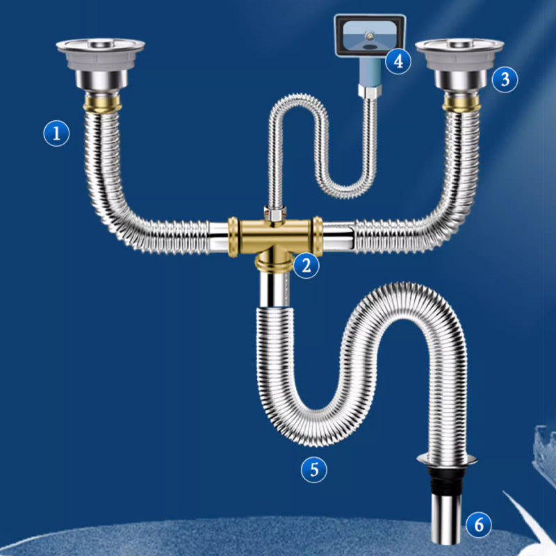 Kitchen Double Sink Stainless Steel Sewer Drain Pipe Fittings