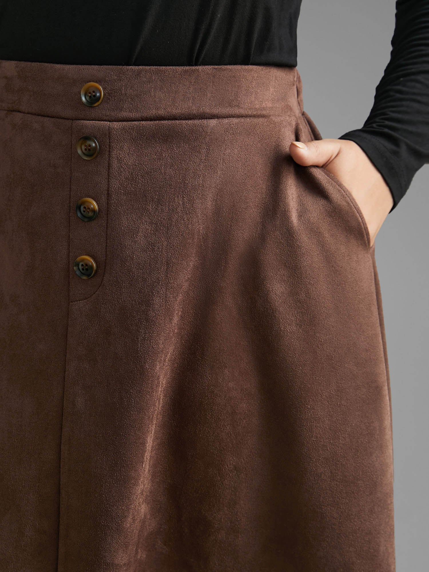 Faux Suede Button Detail Pocket Skirt