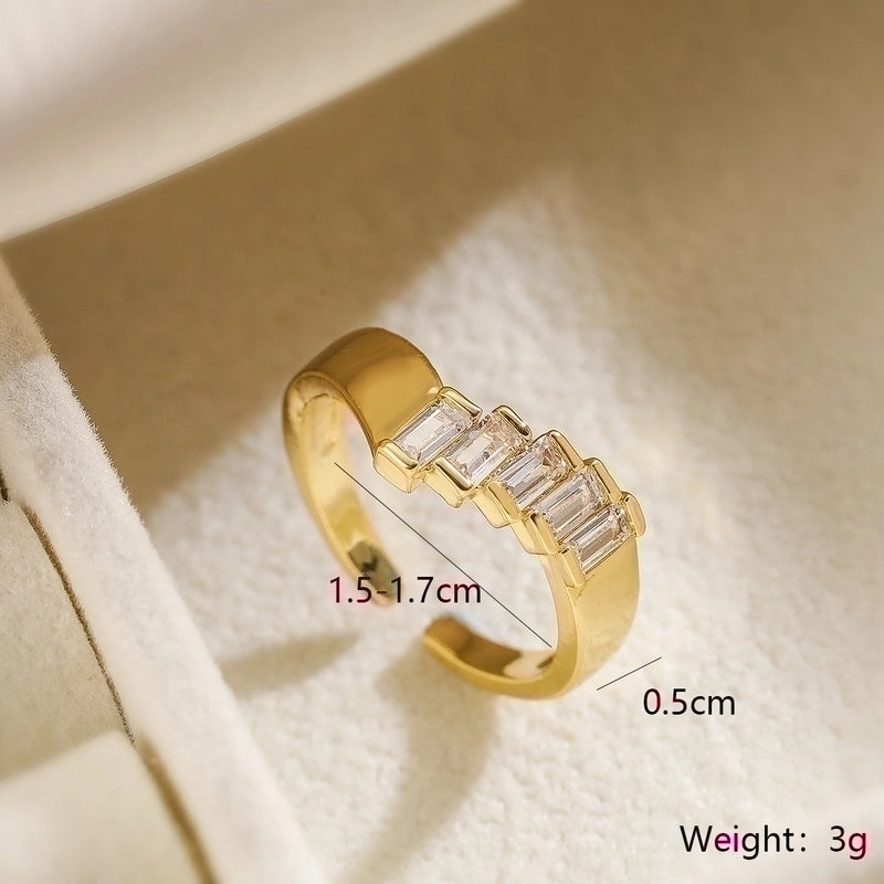 Minimalist Geometric Copper Plating Inlay Zircon 18k Gold Plated Open Rings