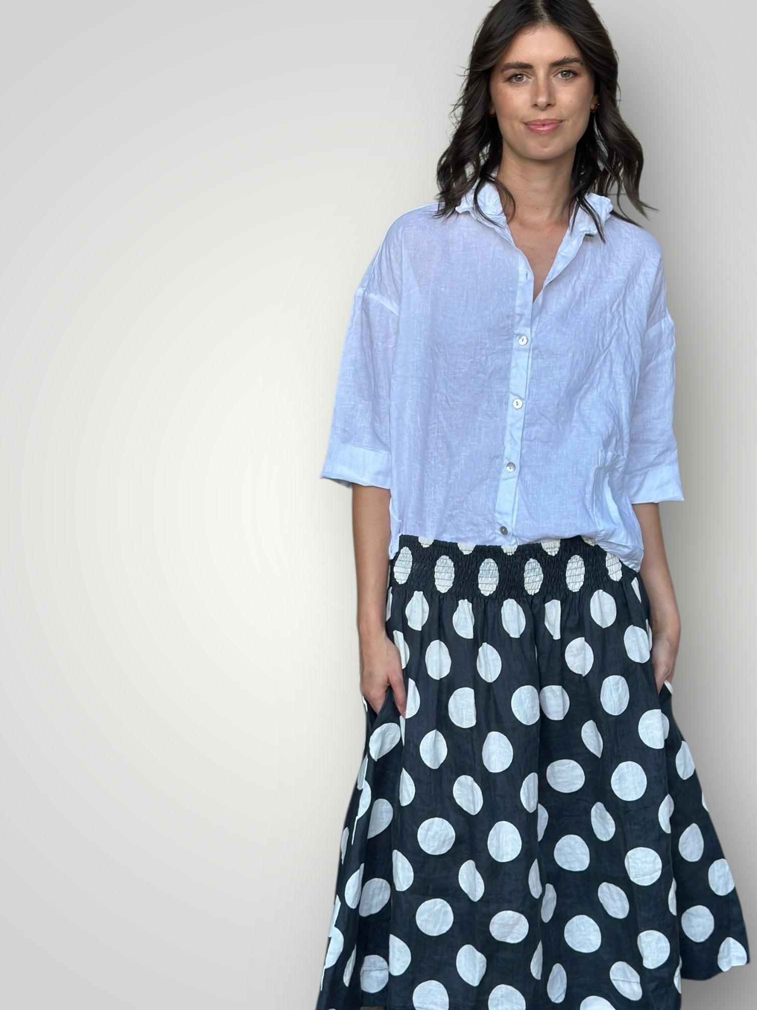 lola skirt - big charcoal spot linen