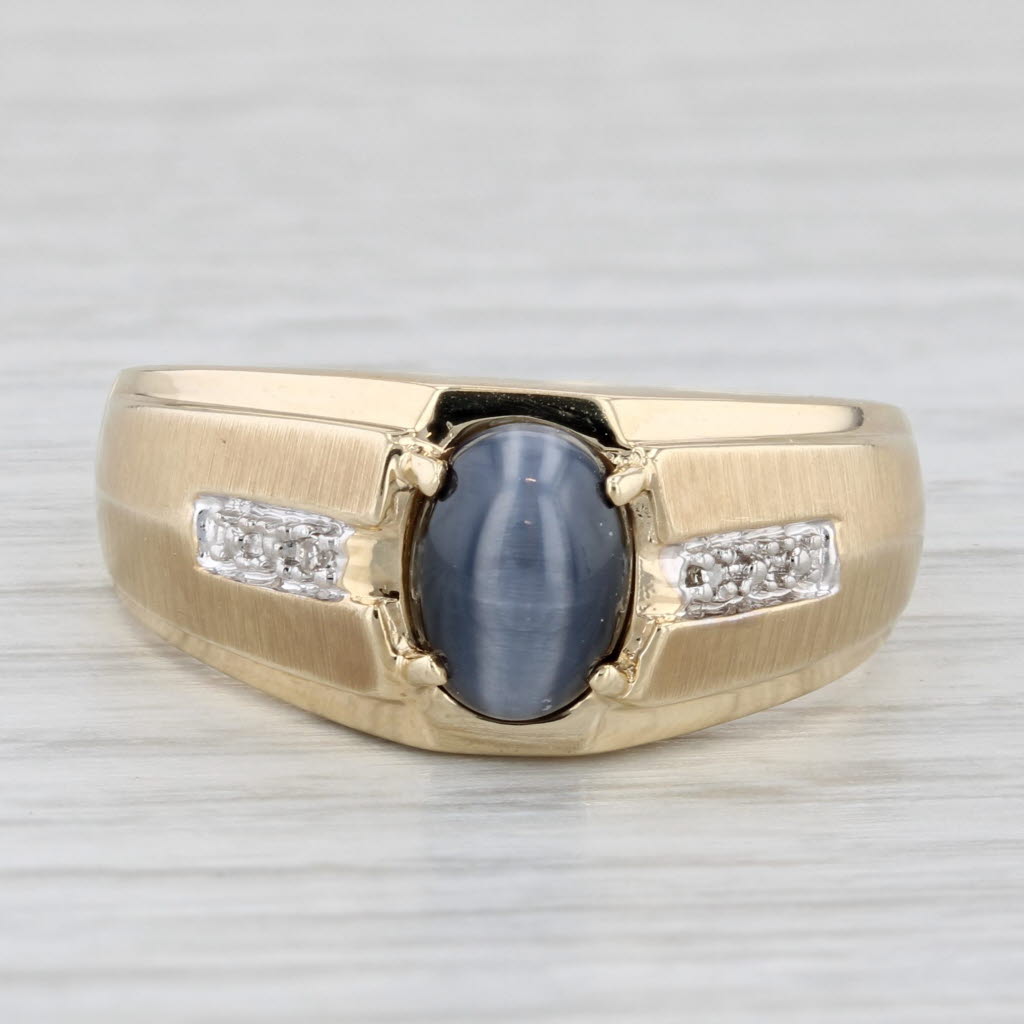 Glass Cat's Eye Oval Cabochon Ring 10k Yellow Gold Size 11 Men's