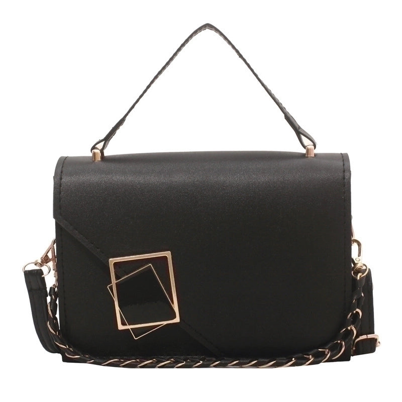 Women's Small Pu Leather Solid Color Fashion Chain Square Magnetic Buckle Crossbody Bag