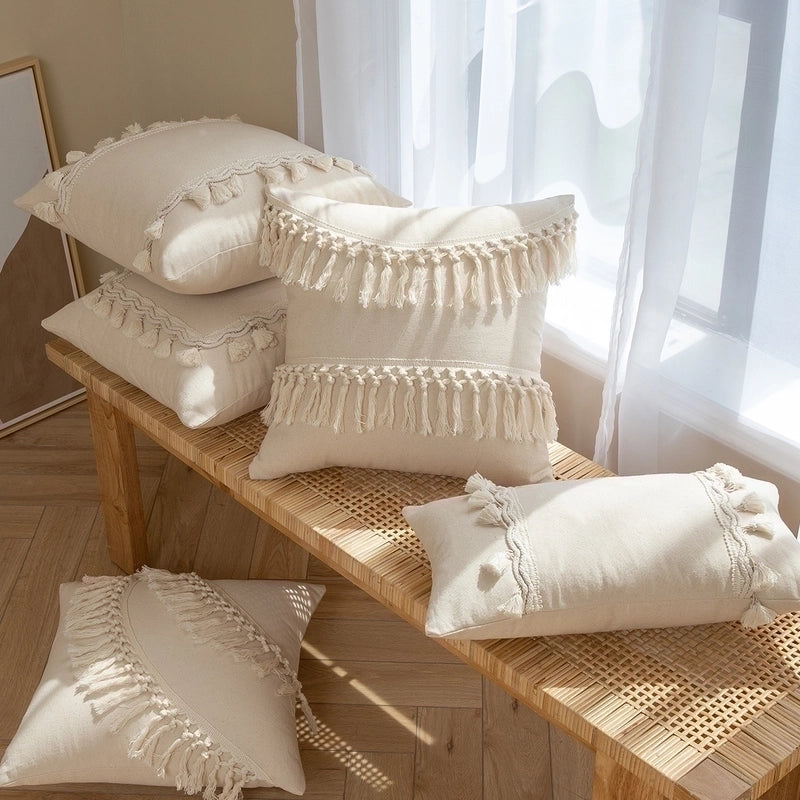 Fashion Tassel Solid Color Cotton Pillow Cases