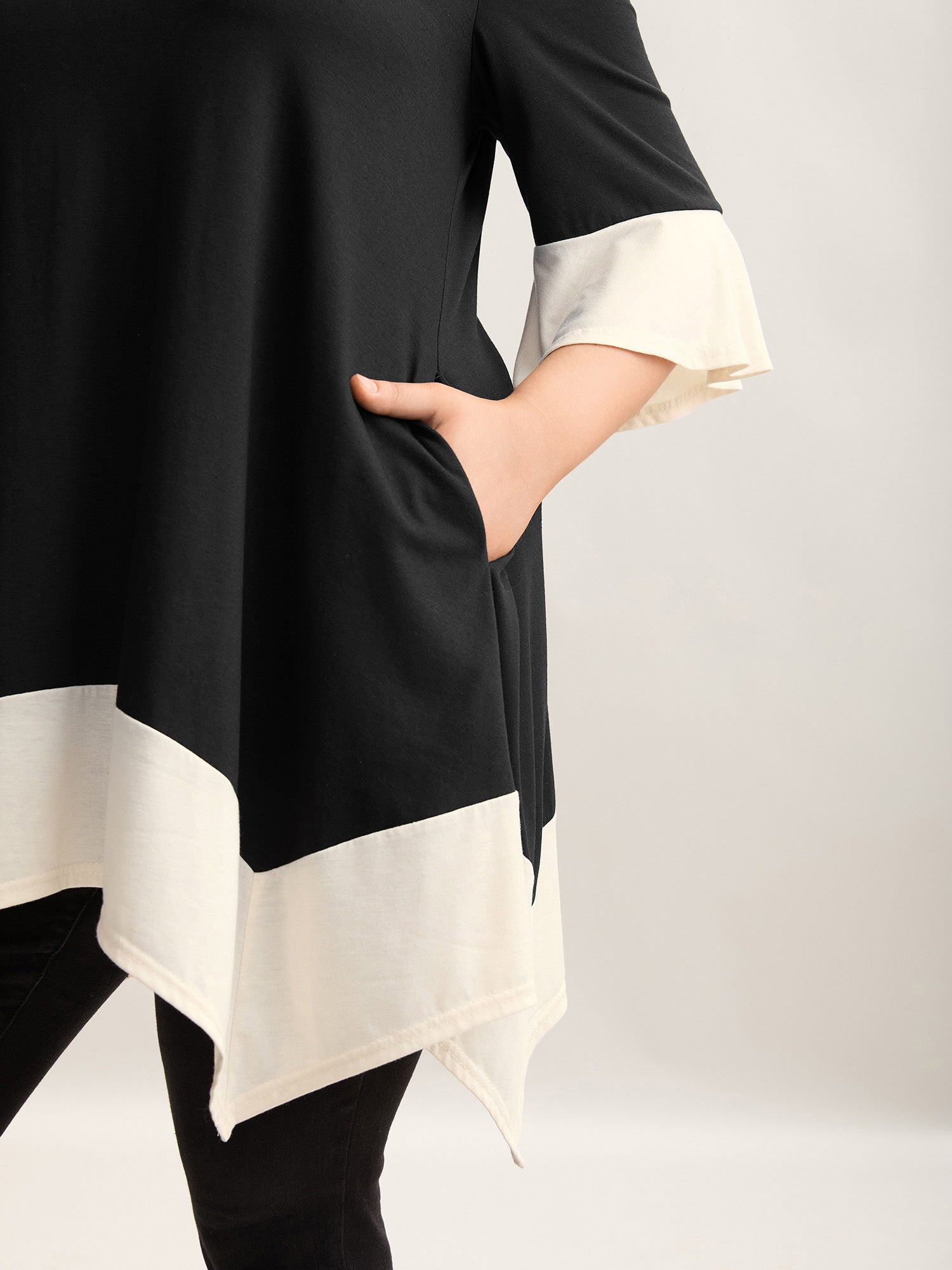 Color Block Hi Low Hem Plain Top