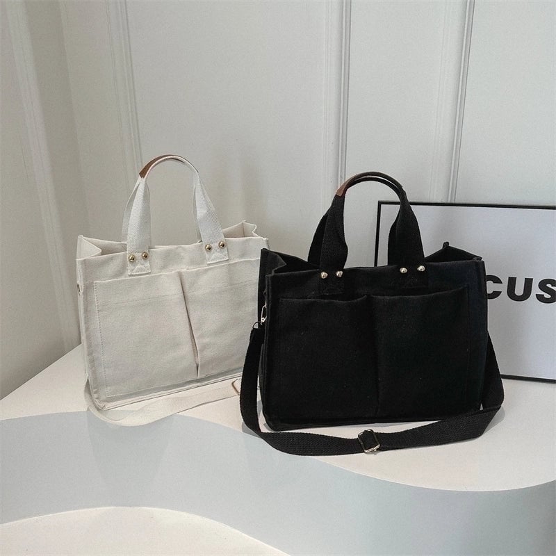 Women's Canvas Solid Color Classic Style Square Zipper Shoulder Bag