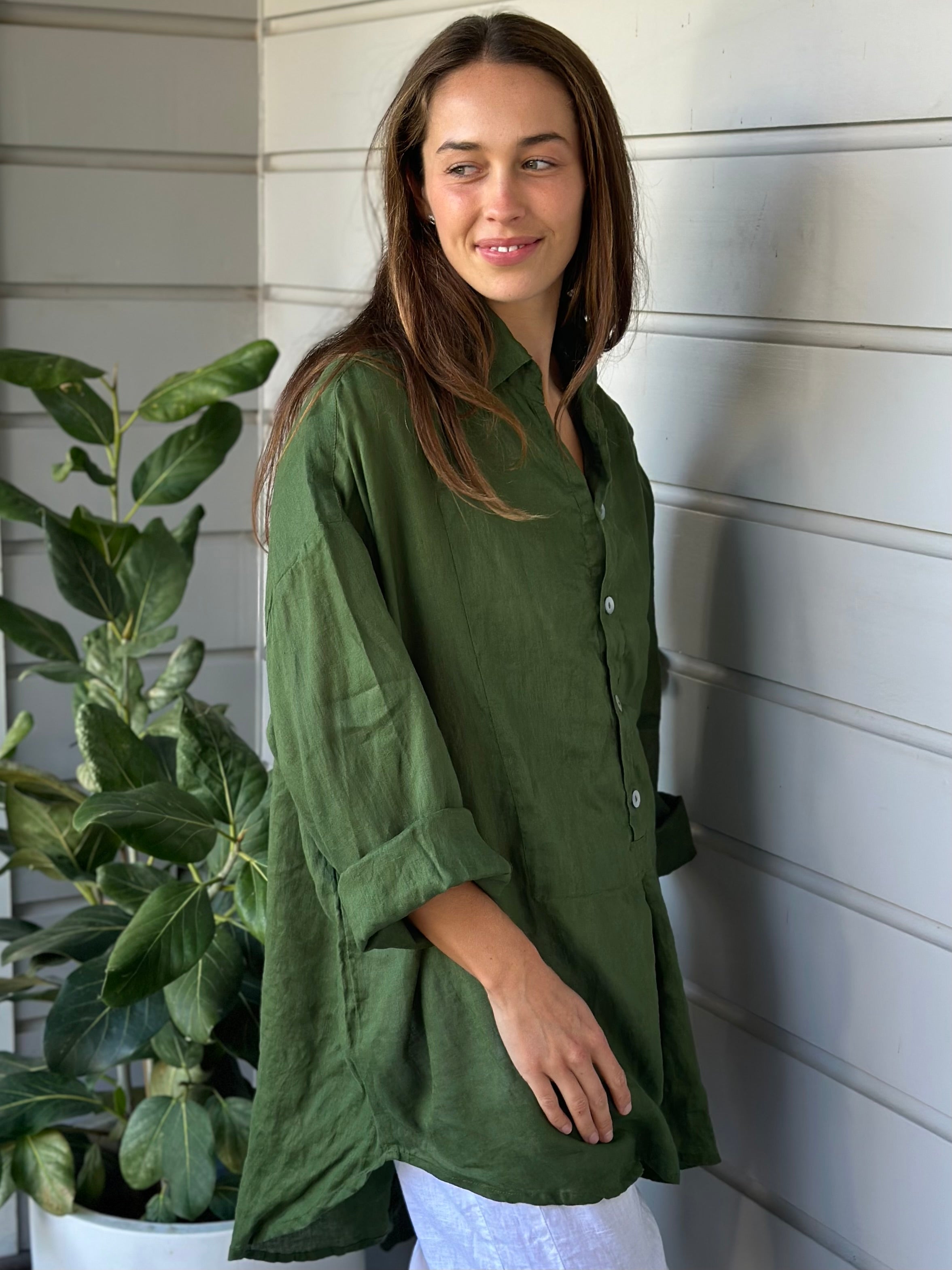 megan shirt - moss linen