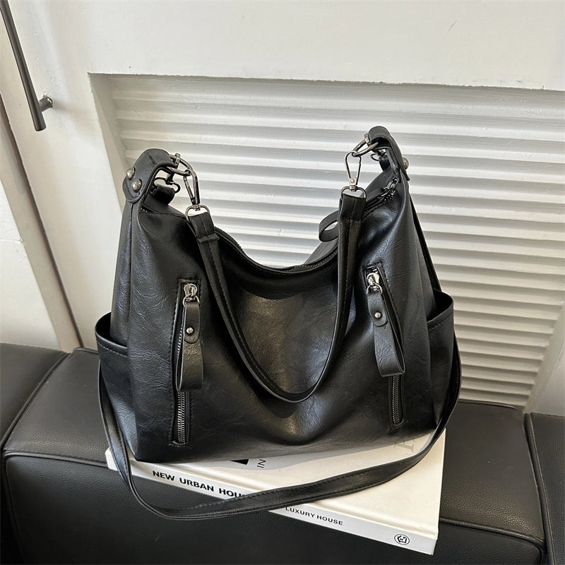 Women's Pu Leather Solid Color Streetwear Square Zipper Shoulder Bag Crossbody Bag