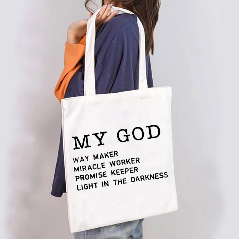 Unisex Large Canvas Letter Basic Classic Style Square Open Canvas Bag