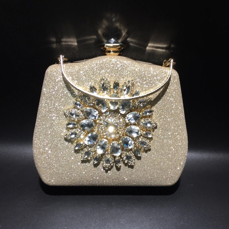 Blue Black Gold Pu Leather Solid Color Rhinestone Evening Bags