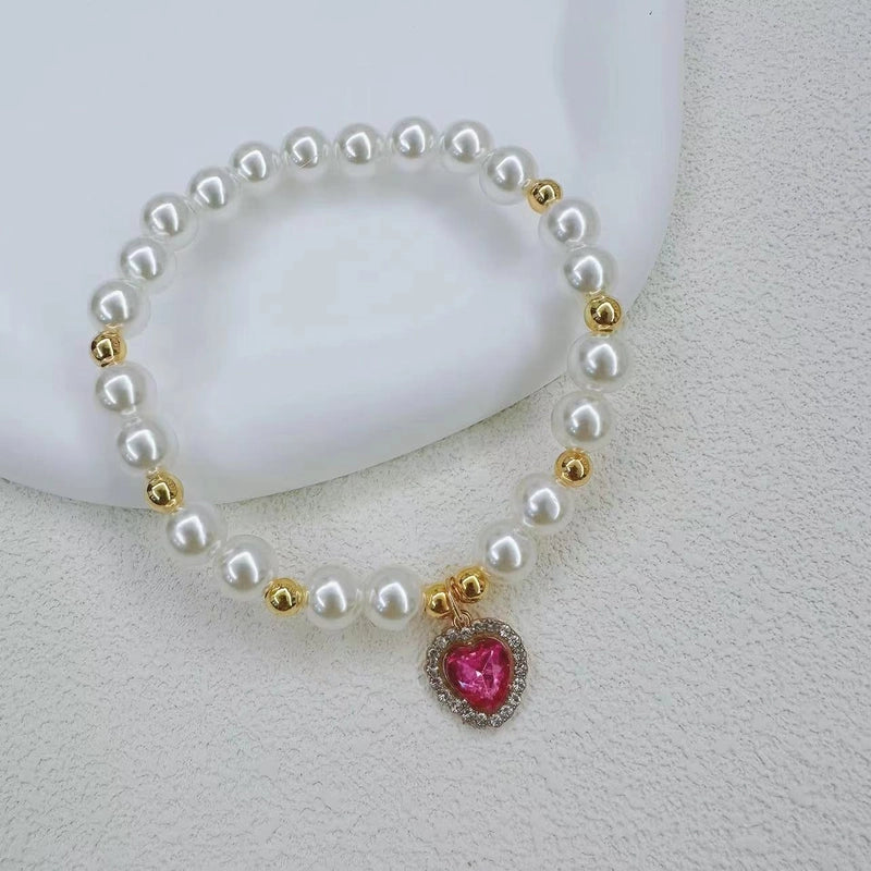 Sweet Imitation Pearl Heart Shape Pet Collar