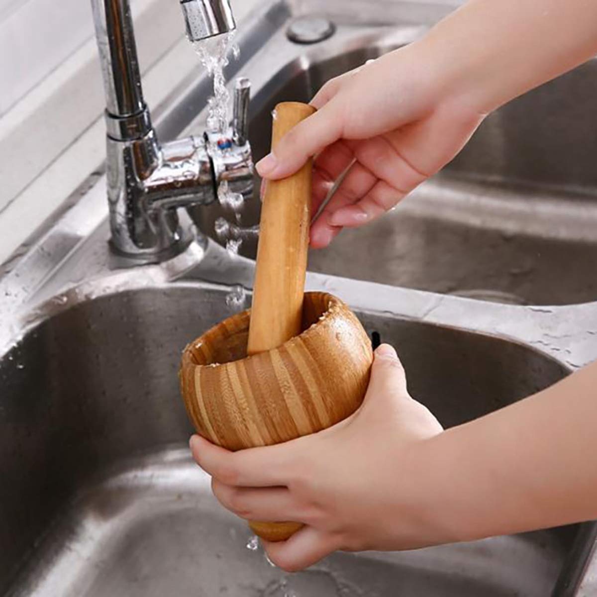 Wooden Mortar & Pestles. Pepper Grinder Crush Pot Kitchen Accessory For Home Cooking Tool