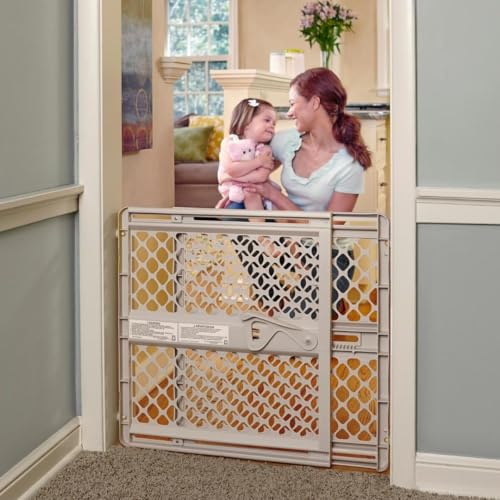 Toddleroo by North States Supergate Ergo Child Gate. Baby Gate for Stairs and Doorways. Includes Wall Cups. Pressure or Hardware Mount. Made in USA. (26 Tall. Sand)