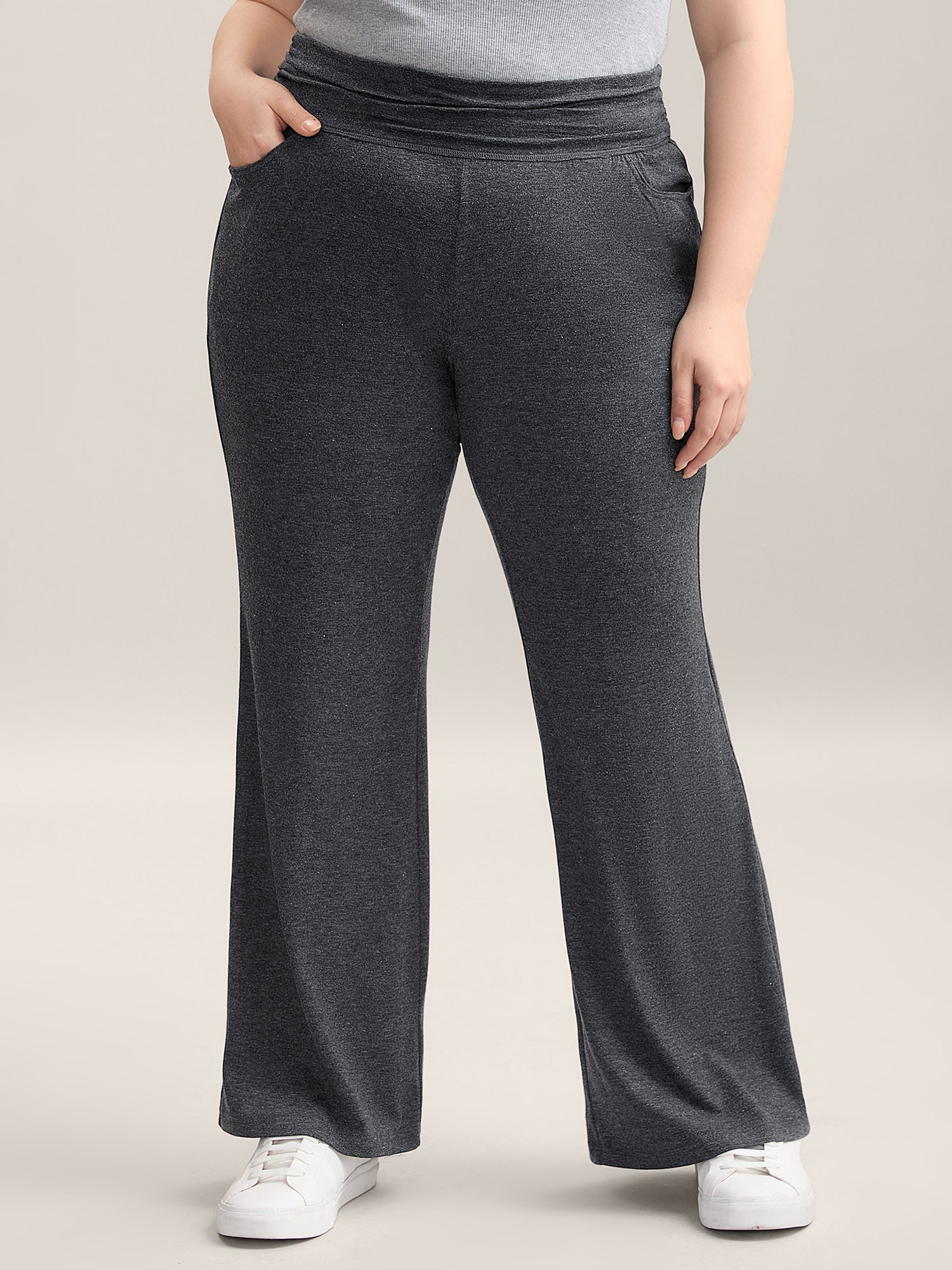 Folding Waist Plain Bootcut Pants