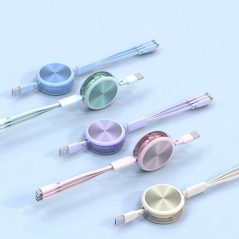 2 in 1 Android usb charger cable fast charging usb type c retractable charger 3 in 1 usb cable reel
