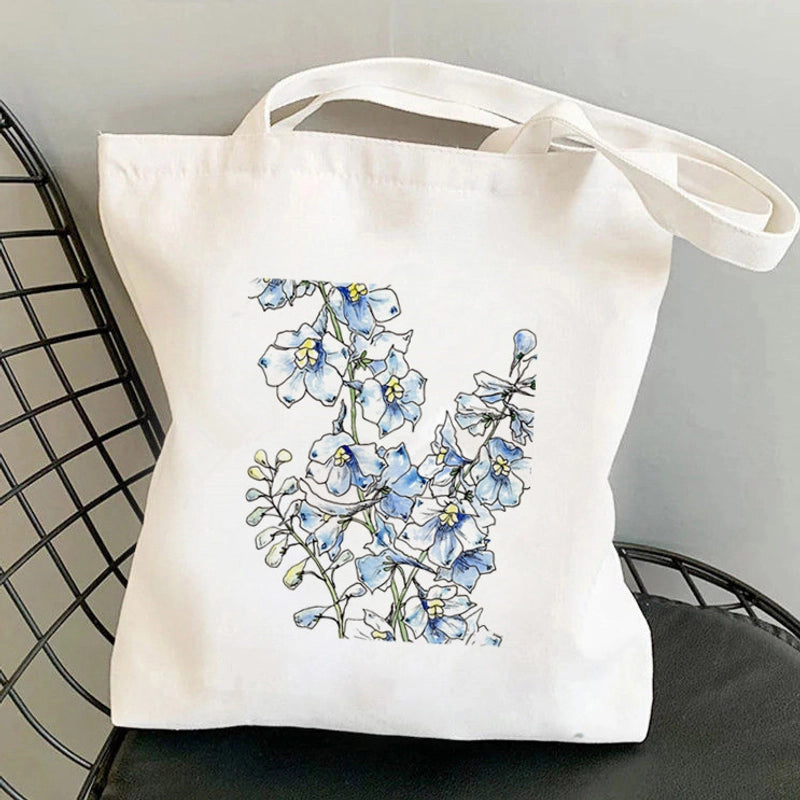 Women's Medium Canvas Flower Basic Classic Style Square Open Canvas Bag