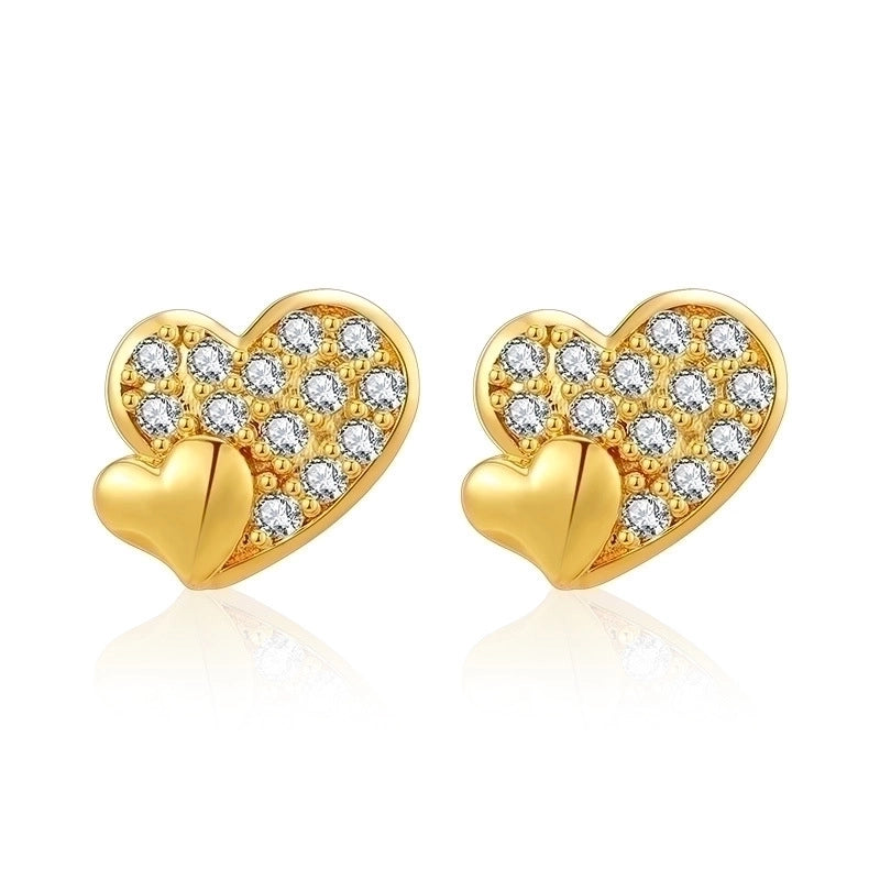 1 Pair Sweet Minimalist Moon Heart Shape Plating Inlay Copper Zircon Ear Studs