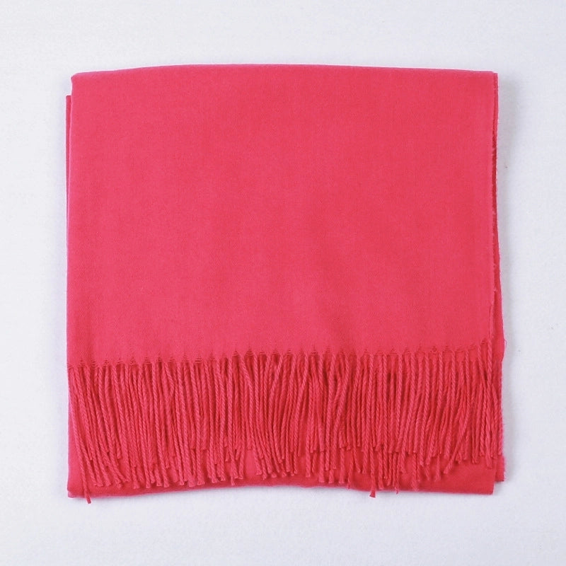 Cashmere Solid Color Scarf Women's Autumn And Winter 220g Explosions Barbed Hair Padded Travel Warm Tassel Shawl