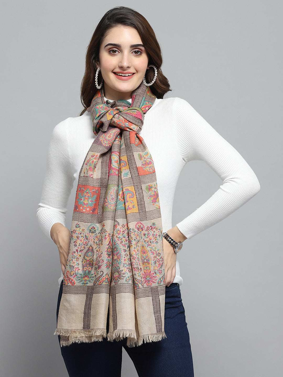 Women Multicolor Self Design Stole