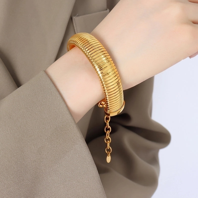 Hip-Hop Rock Punk Solid Color Titanium Steel 18K Gold Plated Plating Bracelets Necklace