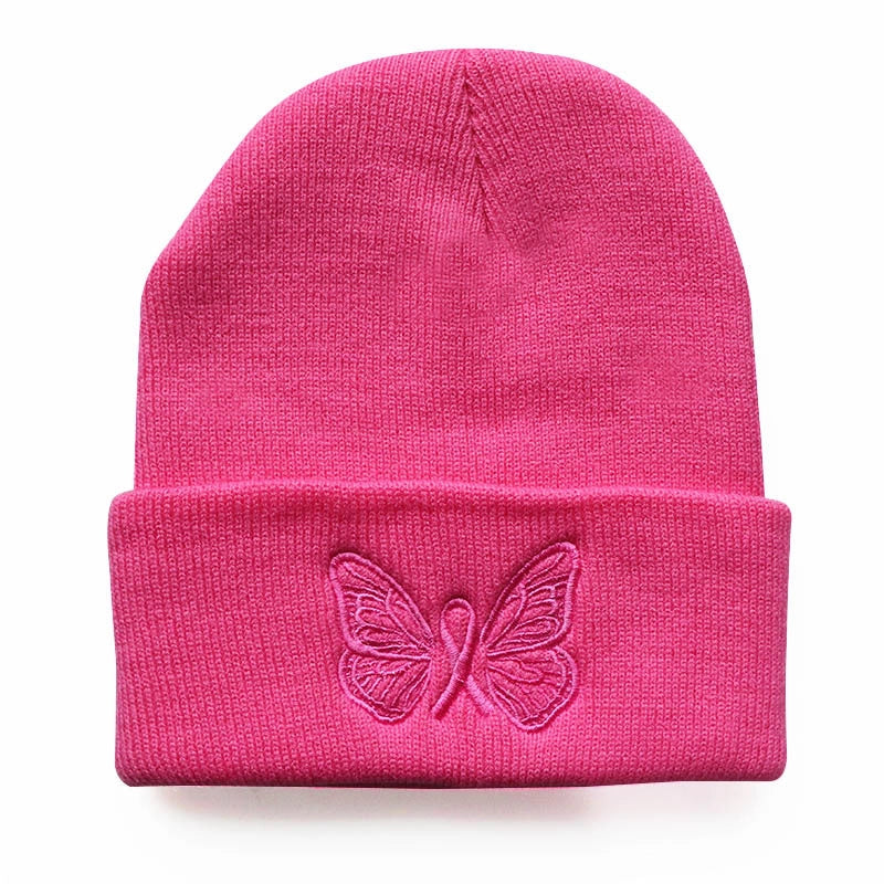 Women's Minimalist Butterfly Embroidery Crimping Wool Cap