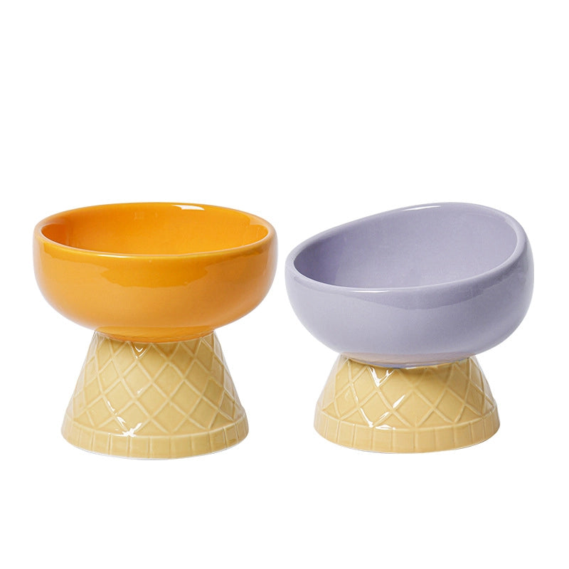 Cat Bowl Ceramic Protective Cervical Spine Drinking Bowl Pet Supplies Cute Oblique Mouth Anti-knock Dog Rice Bowl Cat Food Bowl