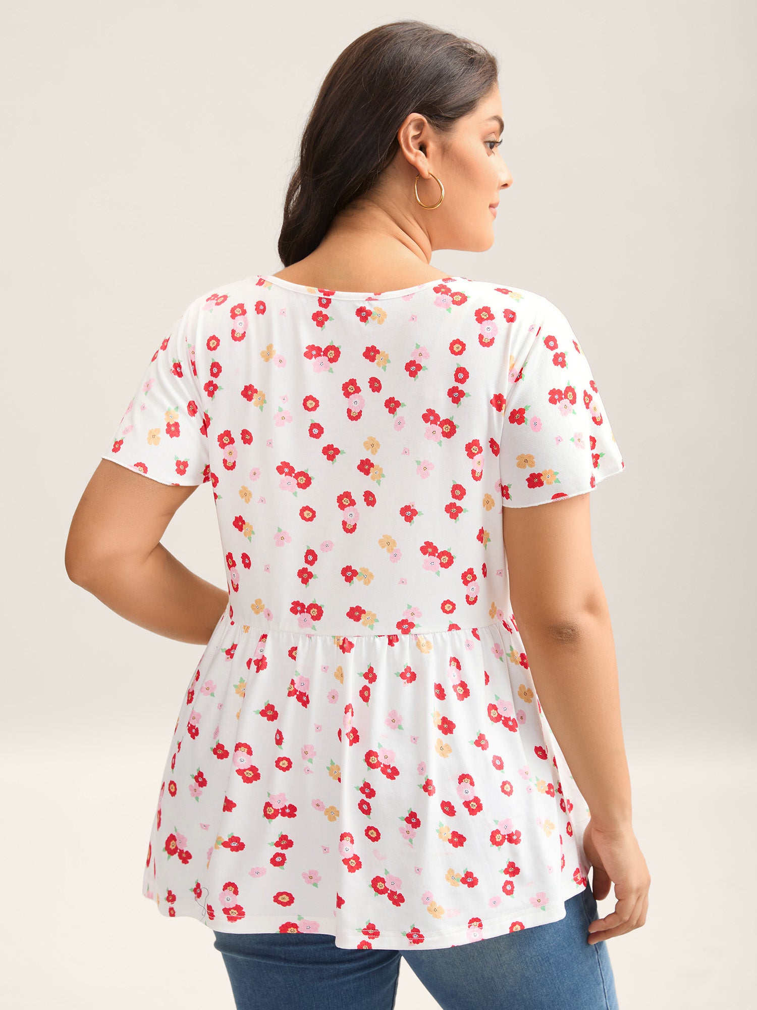 Ditsy Floral Print Sheer Babydoll Top