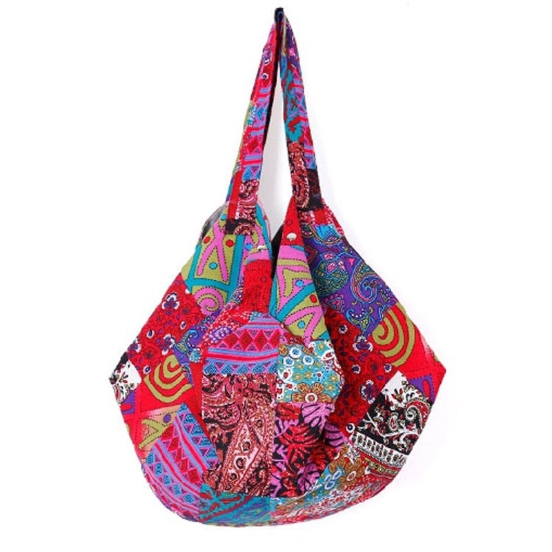 Women's Large Cotton Color Block Vintage Style Classic Style Dumpling Shape Magnetic Buckle Shoulder Bag