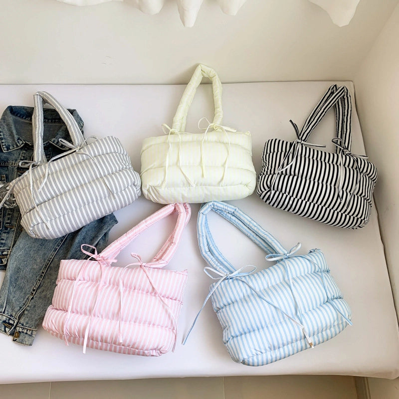 Women's Large Oxford Cloth Stripe Streetwear Square Magnetic Buckle Shoulder Bag