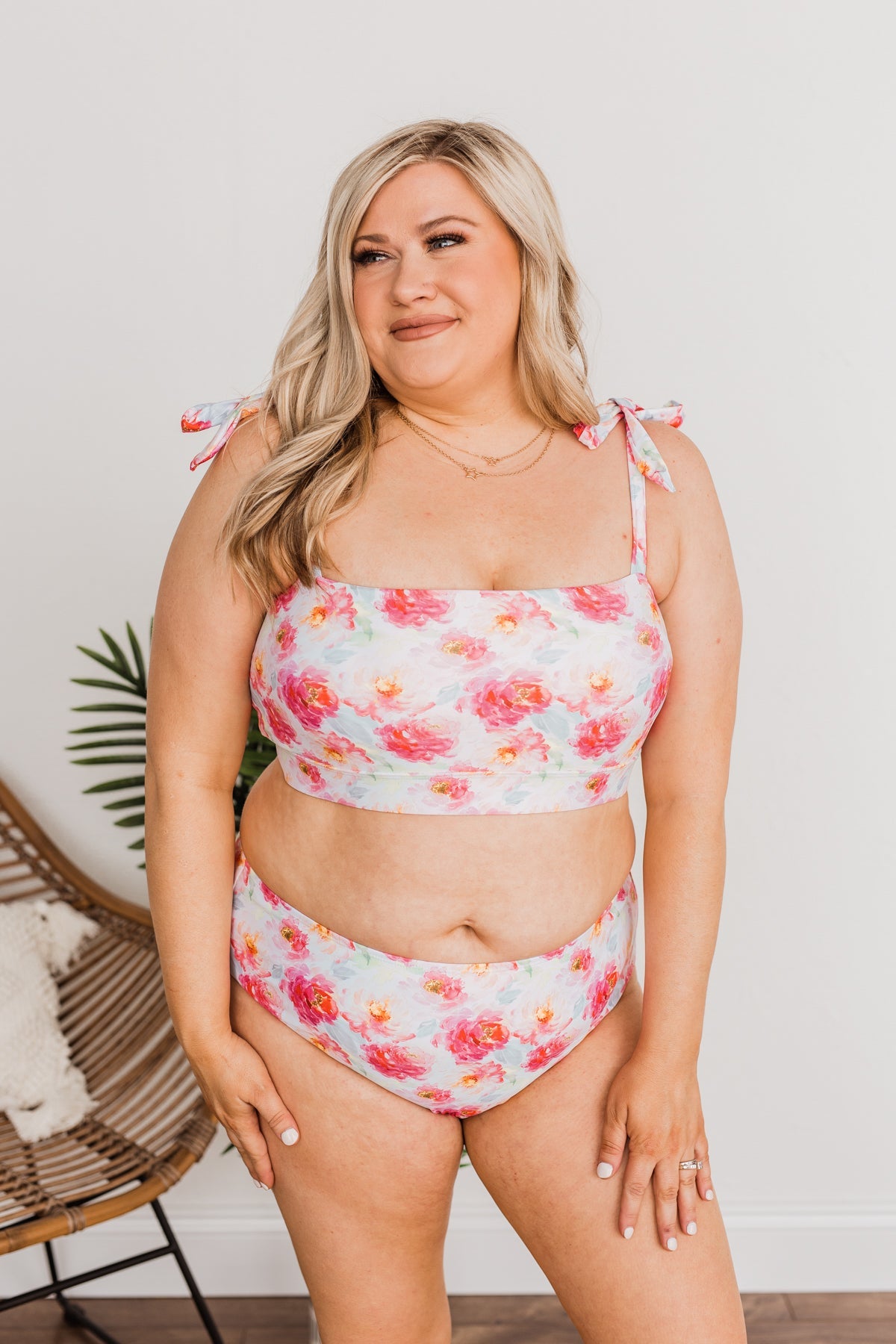 Bask In The Sun Mid-Rise Swim Bottoms- Ivory Floral