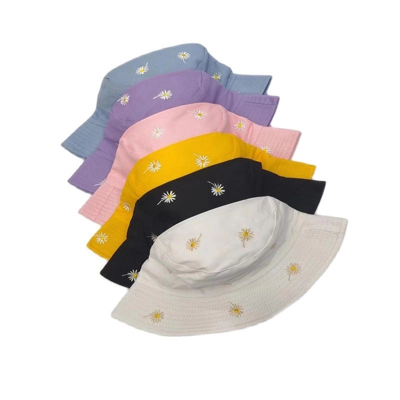 Women's Casual Sweet Flower Embroidery Flat Eaves Bucket Hat