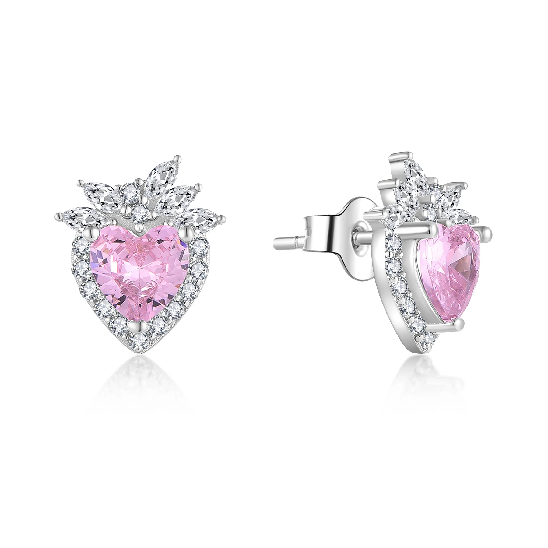 QX Custom Fine Luxury Jewelry Heart 925 Sterling Silver Pink Zircon Gemstone Jewellery Drop Earrings for womens