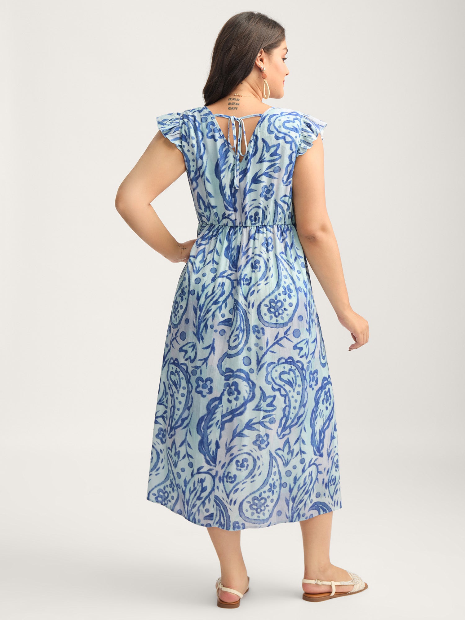 Paisley Print Ombre Back-Tie Midi Dress