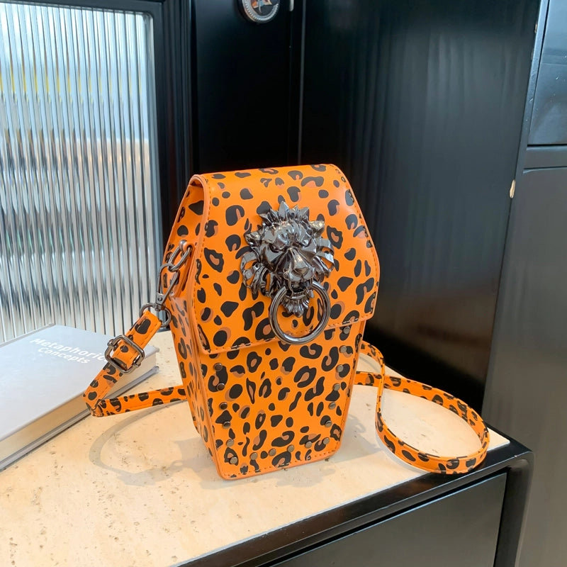 Women's Medium Pu Leather Leopard Streetwear Square Magnetic Buckle Crossbody Bag