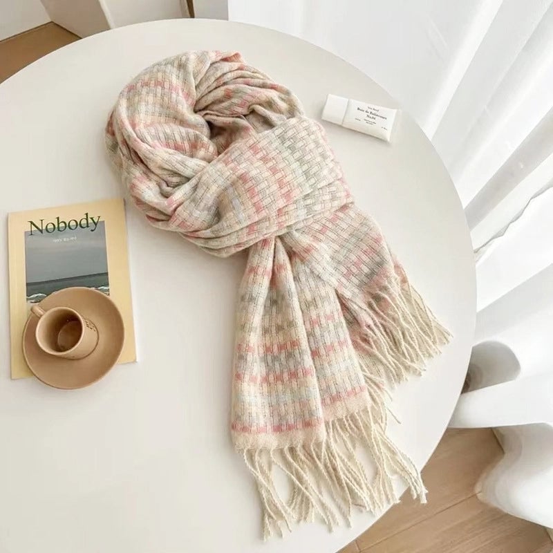 Women's Lady Minimalist Lattice Imitation Cashmere Scarf