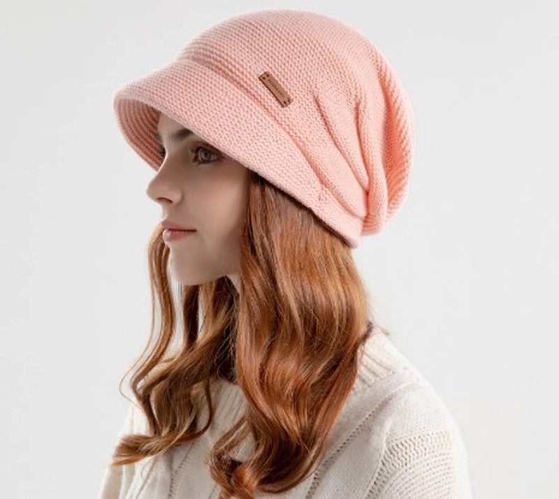 Women's Basic Lady Minimalist Solid Color Wide Eaves Wool Cap