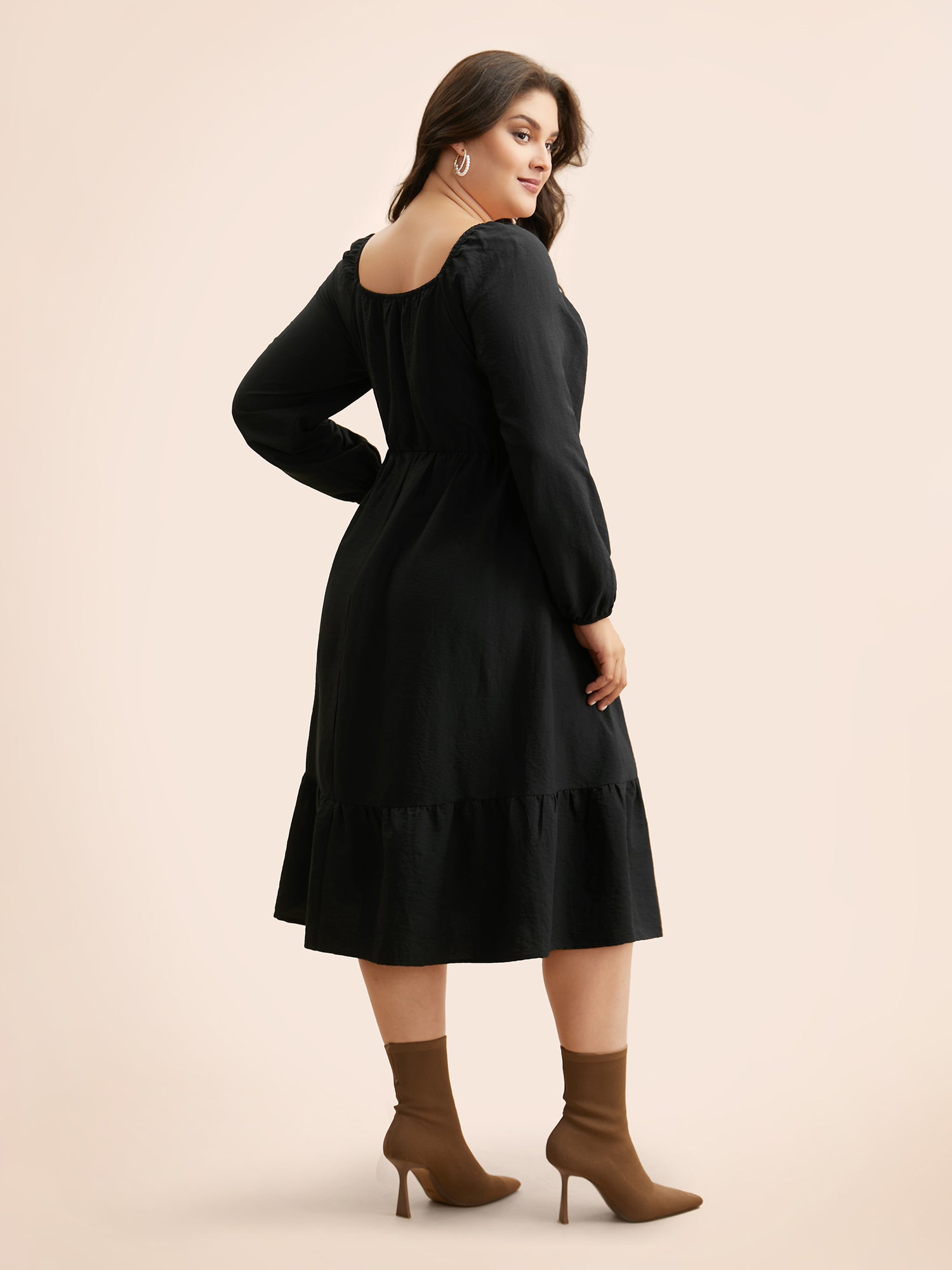 Colored Striped Shirred Frill Trim Dress