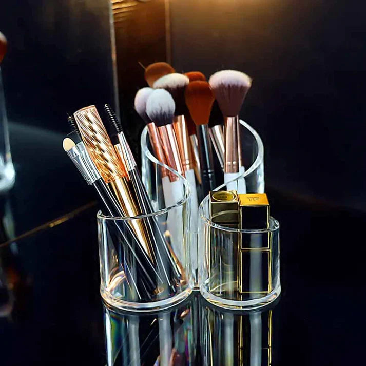 Acrylic 3 Compartment Cosmetic Brush Holder