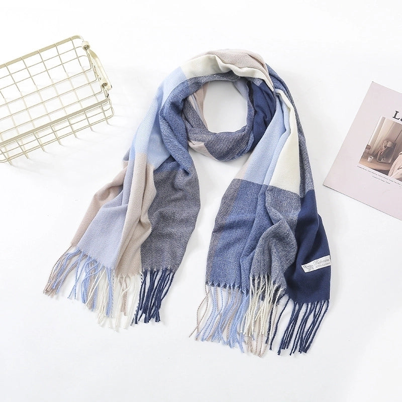 Women's Casual Minimalist Color Block Imitation Cashmere Tassel Scarf